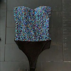 Sequin, strapless body suit